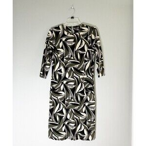 J. McLaughlin Catalyst Ponte Knit Dress‎ 3/4 Sleeve Pop Feather Print Size Small